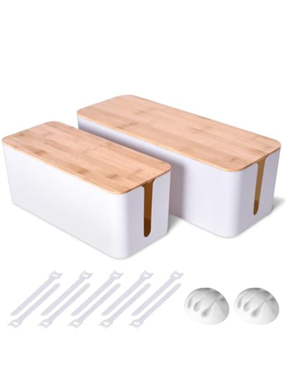 2 Pack Cable Management Box Wood Style Cord Organizer Cover TV Wire Hide White